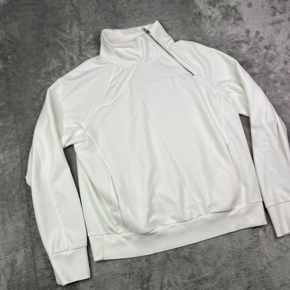 Evereve Asymmetrical Quarter Zip‎ Sweatshirt Womens Medium White Solid Stretch